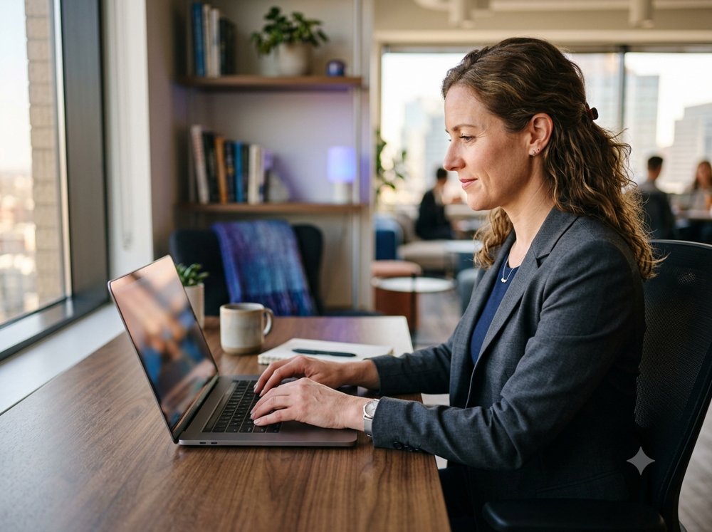 Profesional trabajando con Salesforce en una laptop